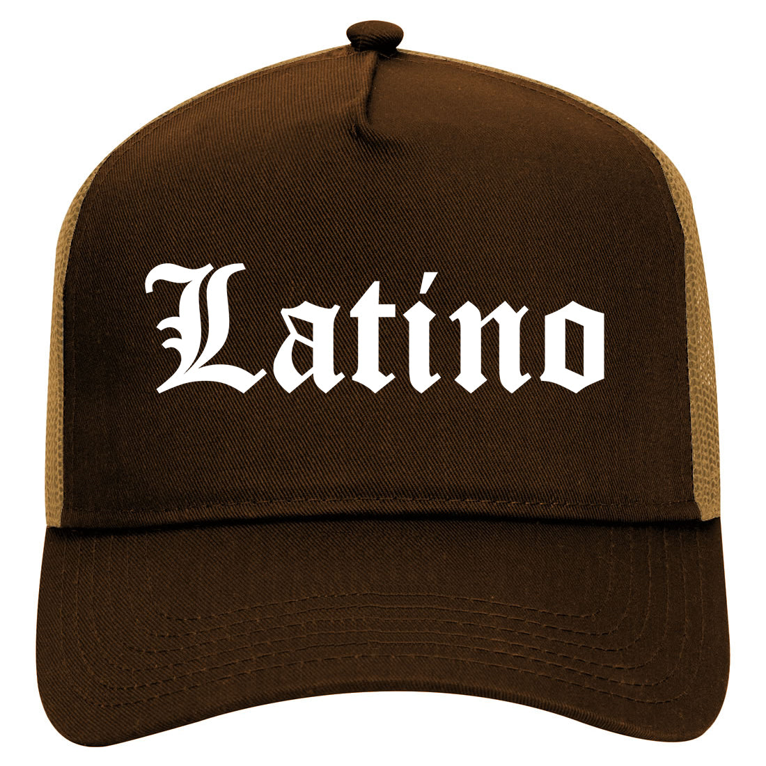 Latino Old English Spanish Mens Mesh Trucker Hat Brown