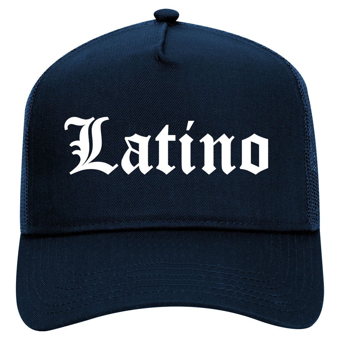Latino Old English Spanish Mens Mesh Trucker Hat Navy Blue