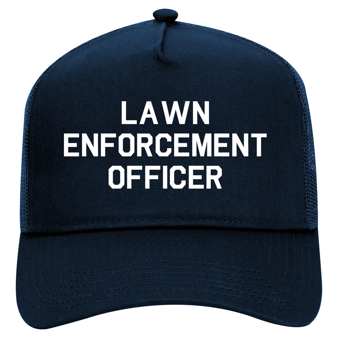 Lawn Enforcement Officer Funny Dad Grandpa Gift Mens Mesh Trucker Hat Navy Blue