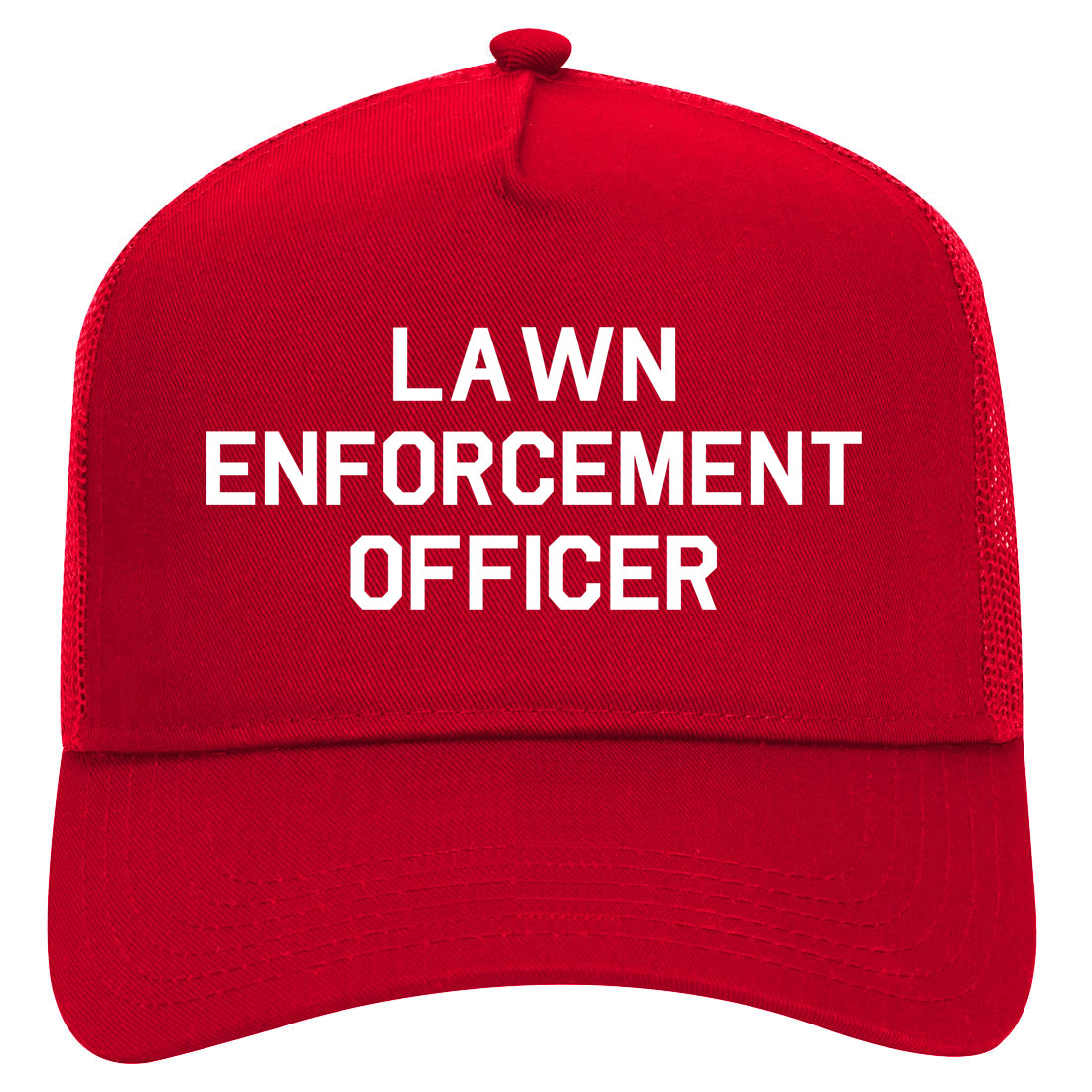 Lawn Enforcement Officer Funny Dad Grandpa Gift Mens Mesh Trucker Hat Red
