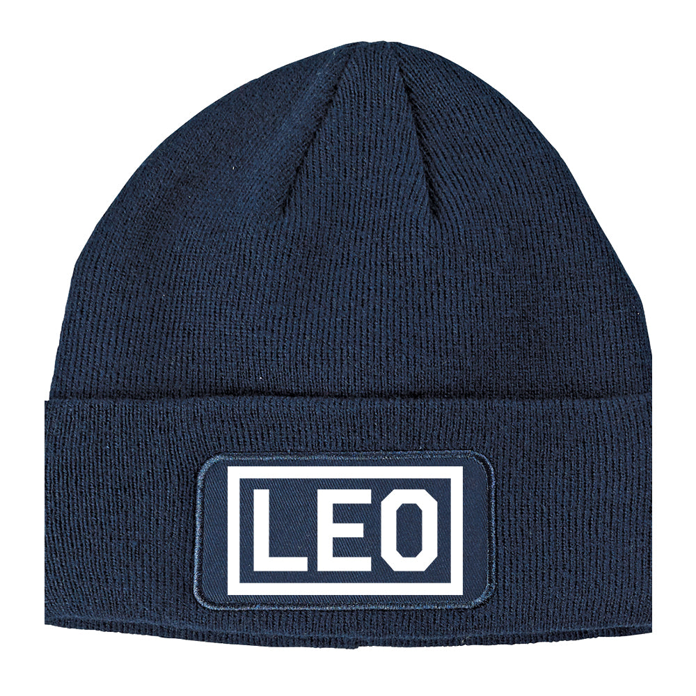 Leo Horoscope Sign Winter Knit Adult Beanie Hat Navy Blue