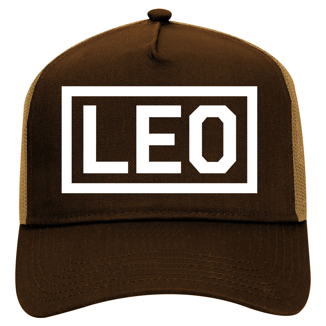 Leo Horoscope Sign Mens Mesh Trucker Hat Brown