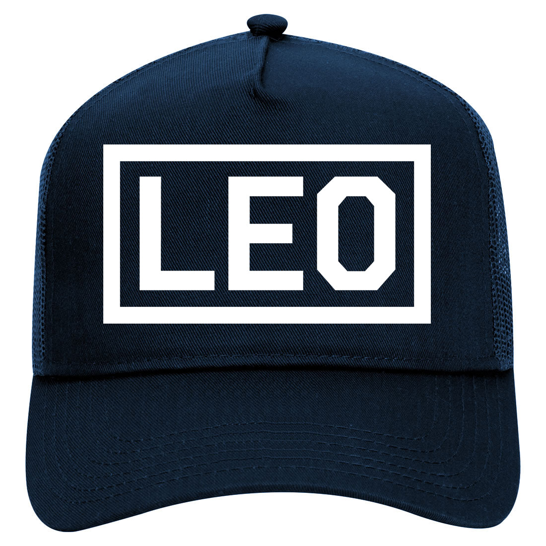 Leo Horoscope Sign Mens Mesh Trucker Hat Navy Blue