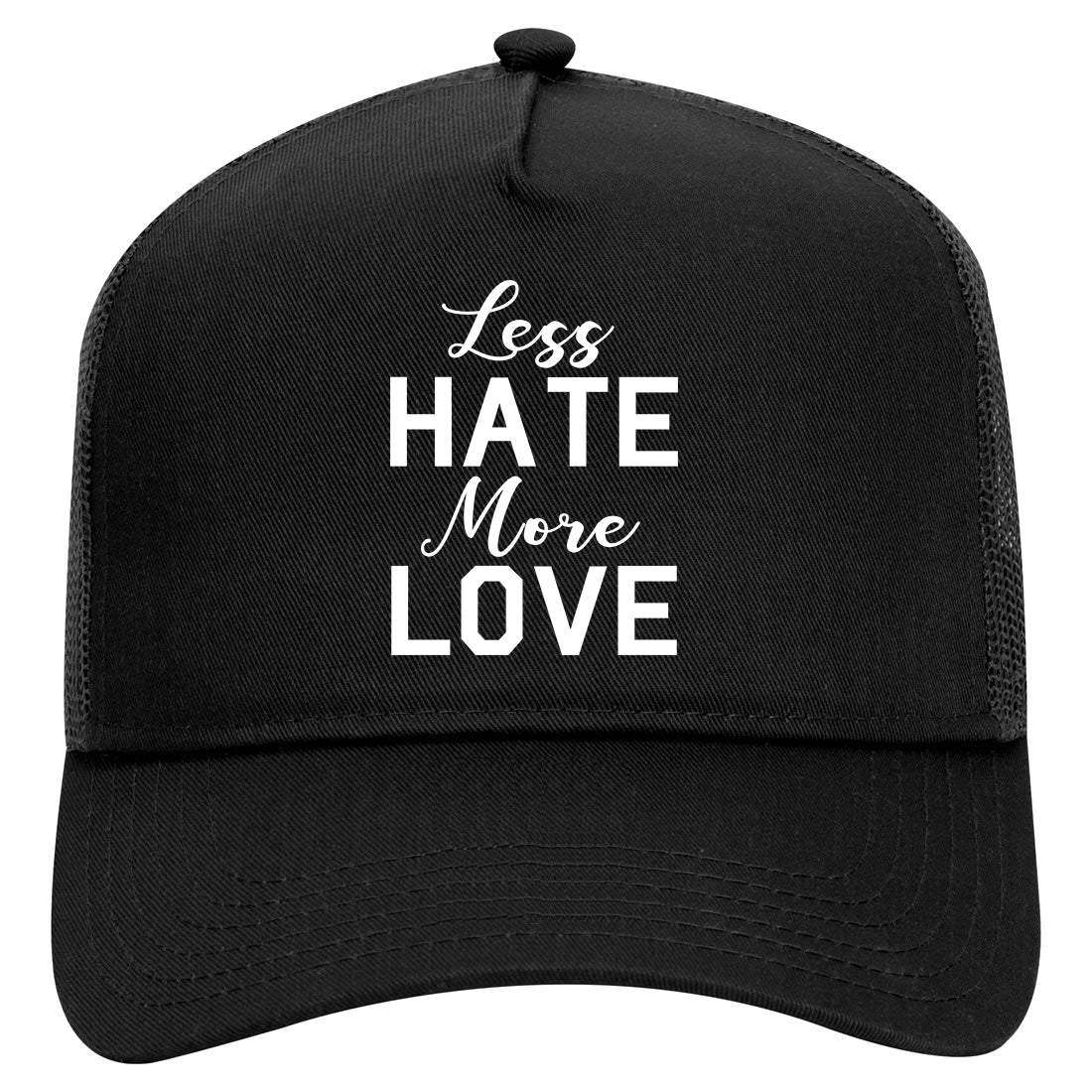 Less Hate More Love Mens Mesh Trucker Hat Black