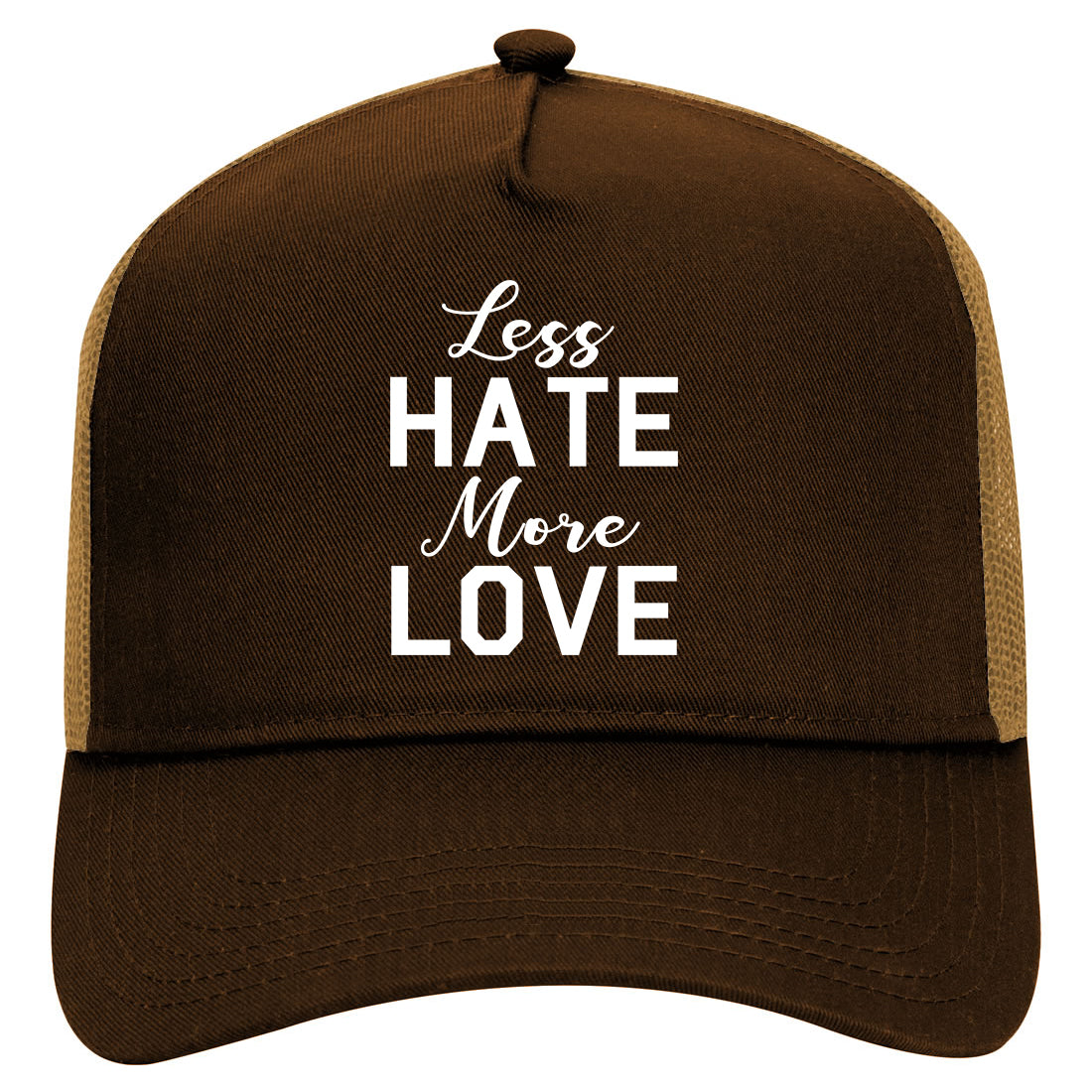 Less Hate More Love Mens Mesh Trucker Hat Brown