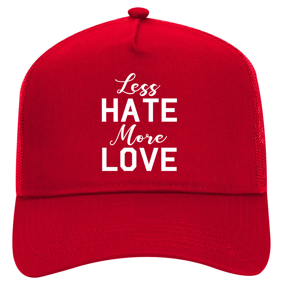 Less Hate More Love Mens Mesh Trucker Hat Red