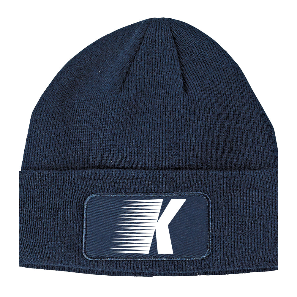 Letter K Flash Winter Knit Adult Beanie Hat Navy Blue