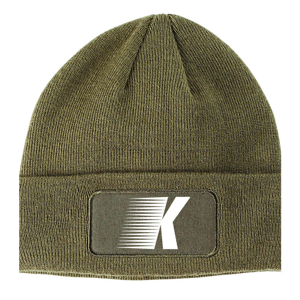 Letter K Flash Winter Knit Adult Beanie Hat Olive Green