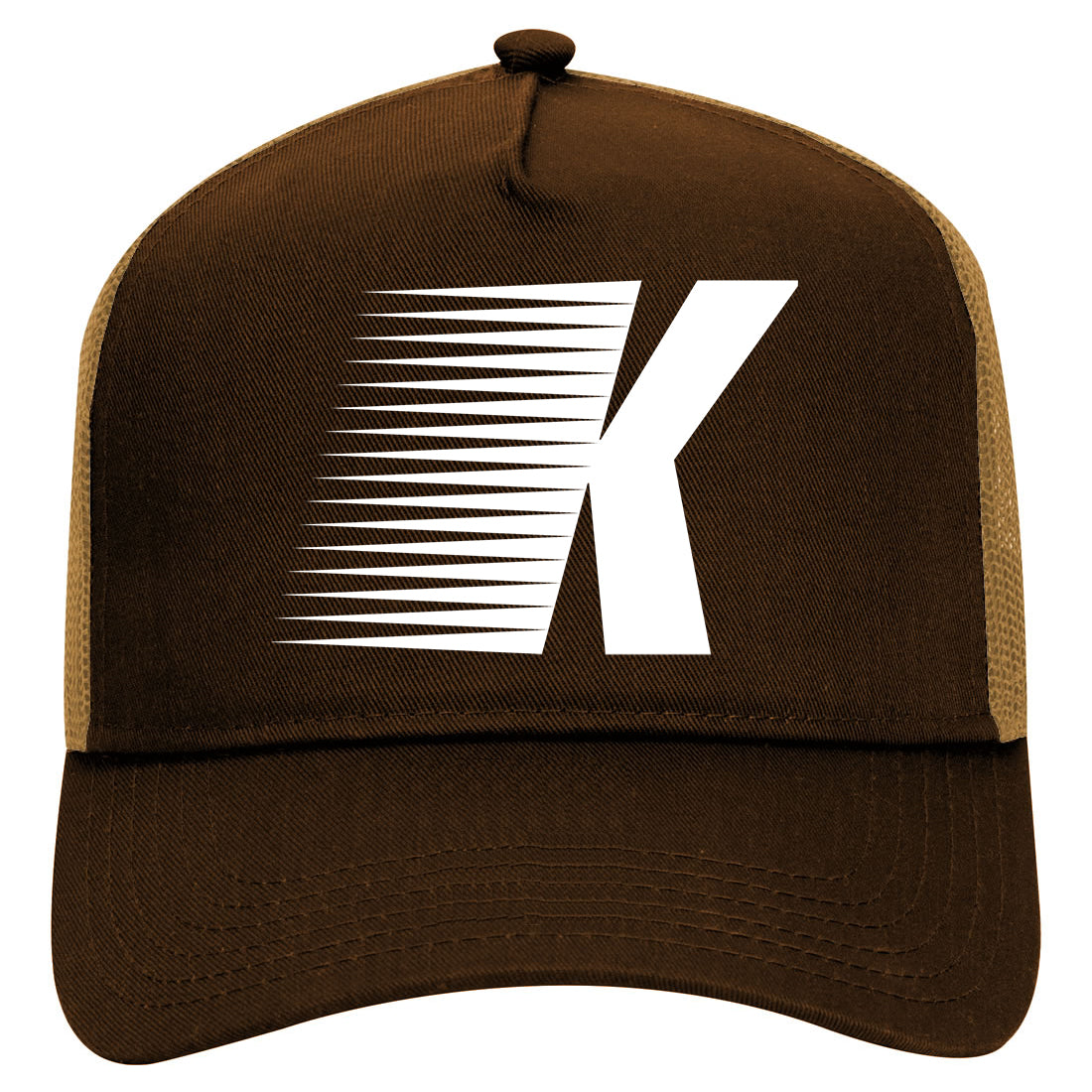 Letter K Flash Mens Mesh Trucker Hat Brown