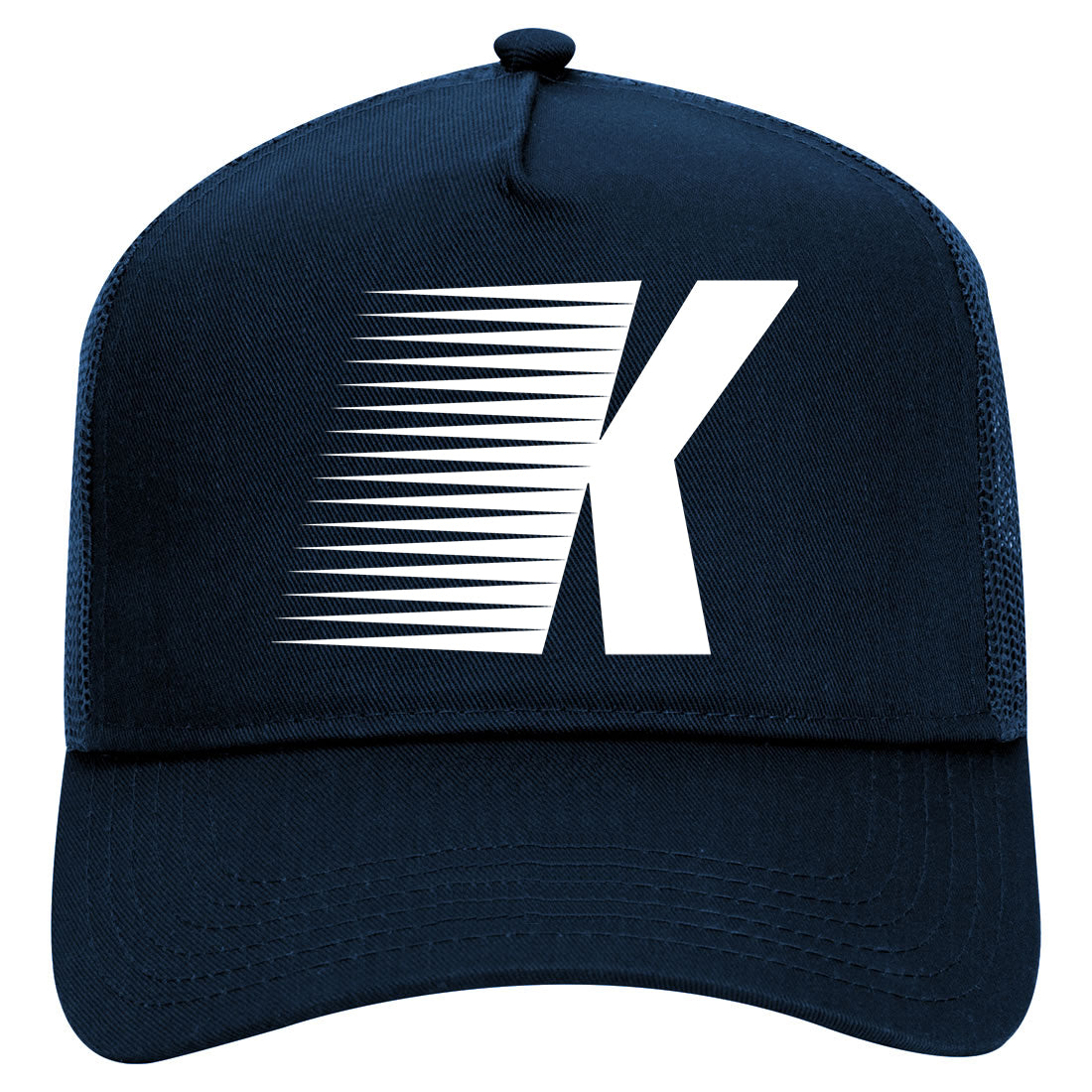 Letter K Flash Mens Mesh Trucker Hat Navy Blue
