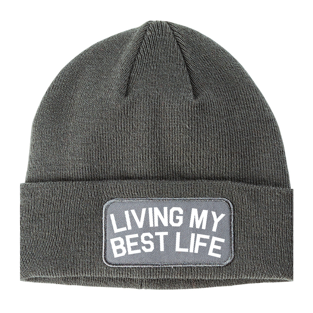 Living My Best Life Winter Knit Adult Beanie Hat Grey