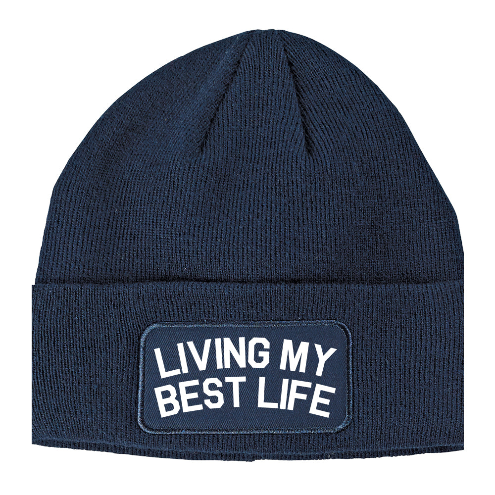 Living My Best Life Winter Knit Adult Beanie Hat Navy Blue