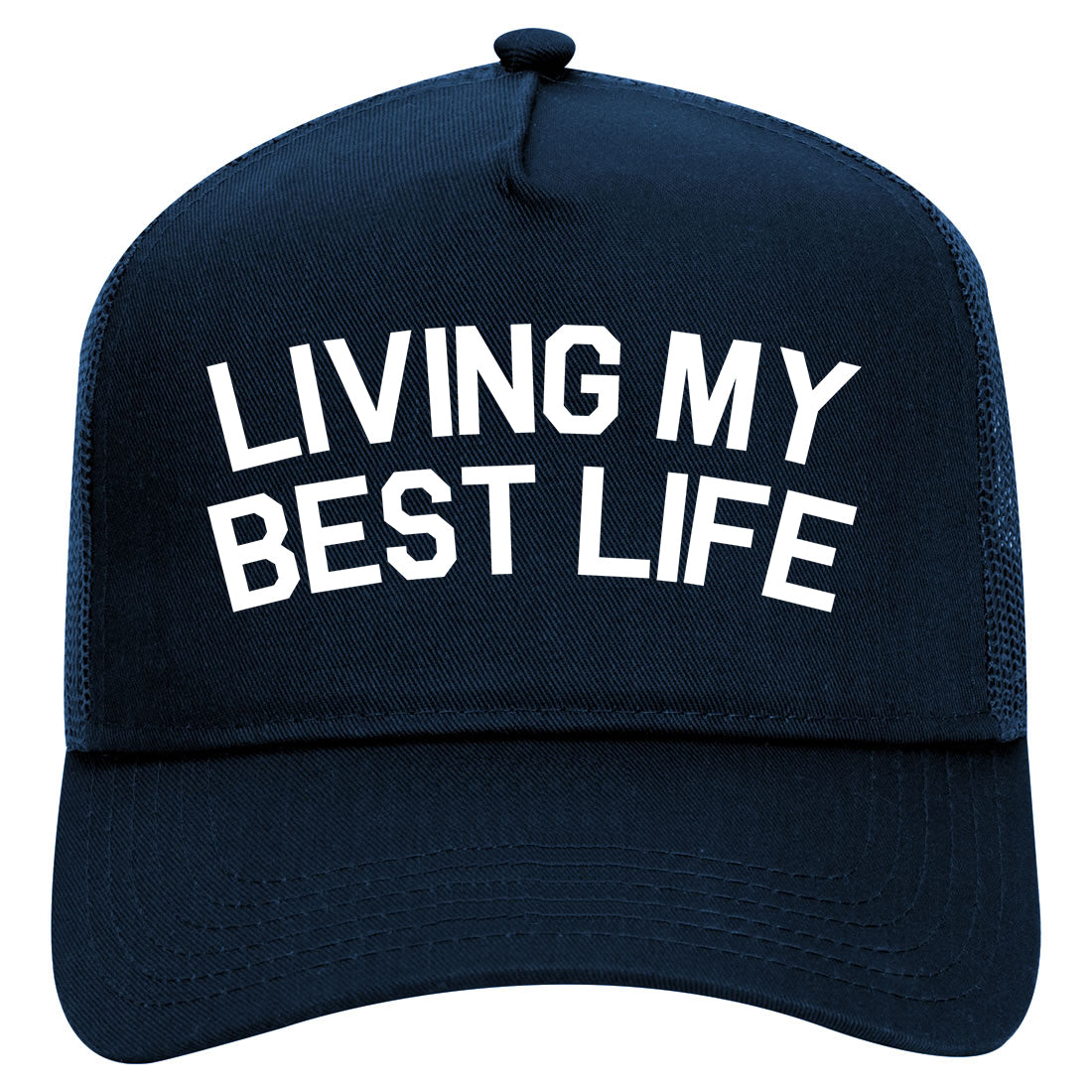 Living My Best Life Mens Mesh Trucker Hat Navy Blue