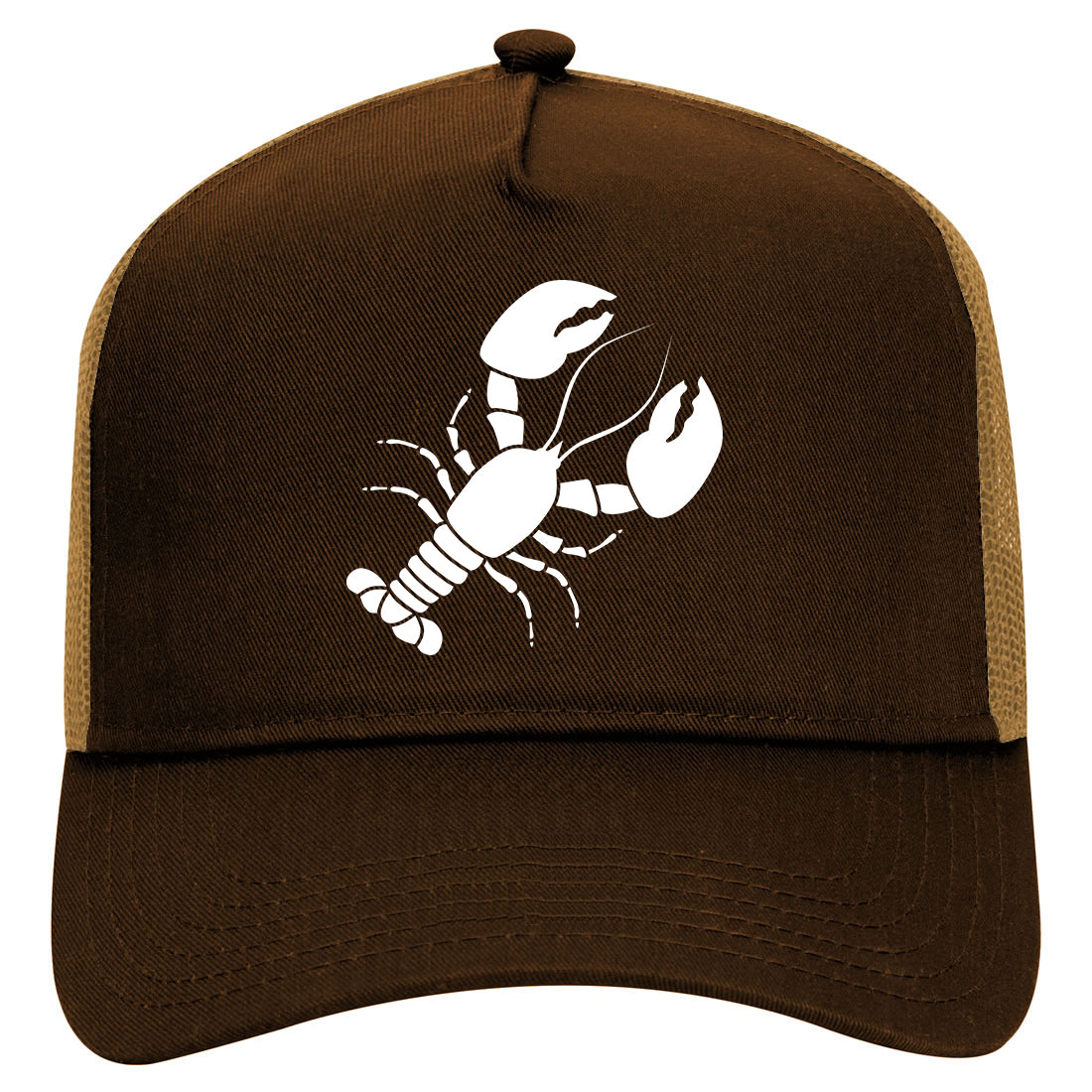 Lobster Seafood Mens Mesh Trucker Hat Brown