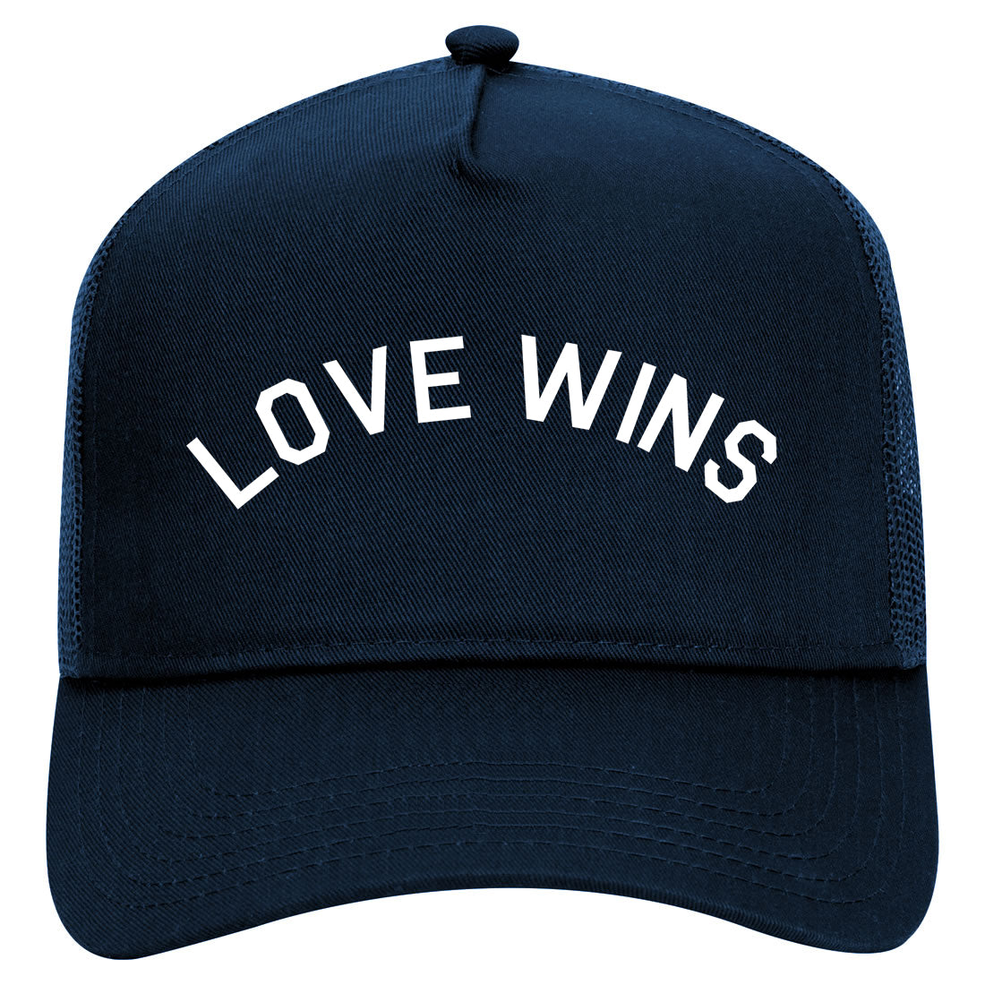 Love Wins Rose Mens Mesh Trucker Hat Navy Blue