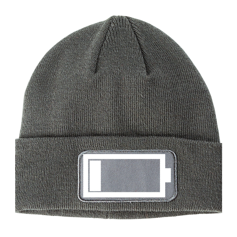 Low Battery Symbol Winter Knit Adult Beanie Hat Grey