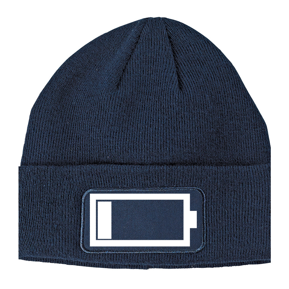 Low Battery Symbol Winter Knit Adult Beanie Hat Navy Blue