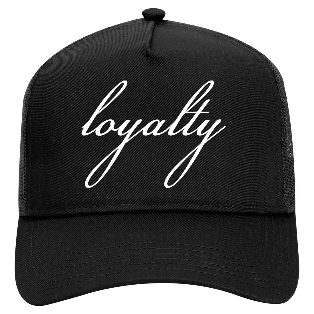 Loyalty Script Mens Mesh Trucker Hat Black
