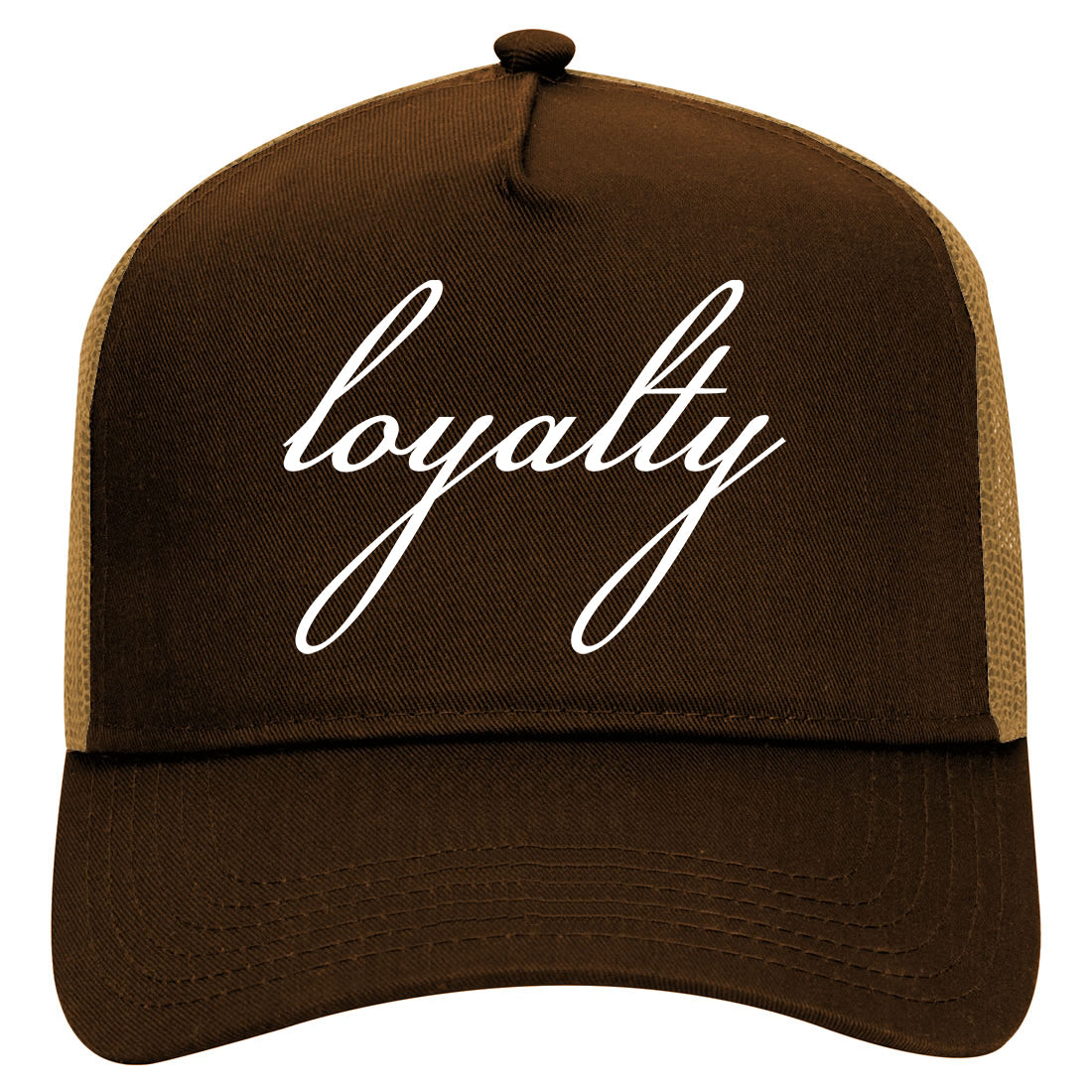 Loyalty Script Mens Mesh Trucker Hat Brown