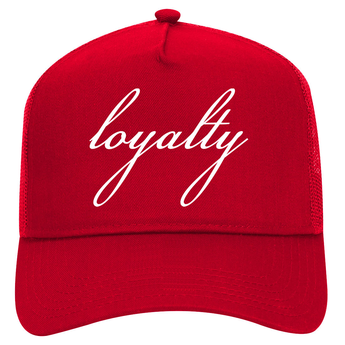 Loyalty Script Mens Mesh Trucker Hat Red