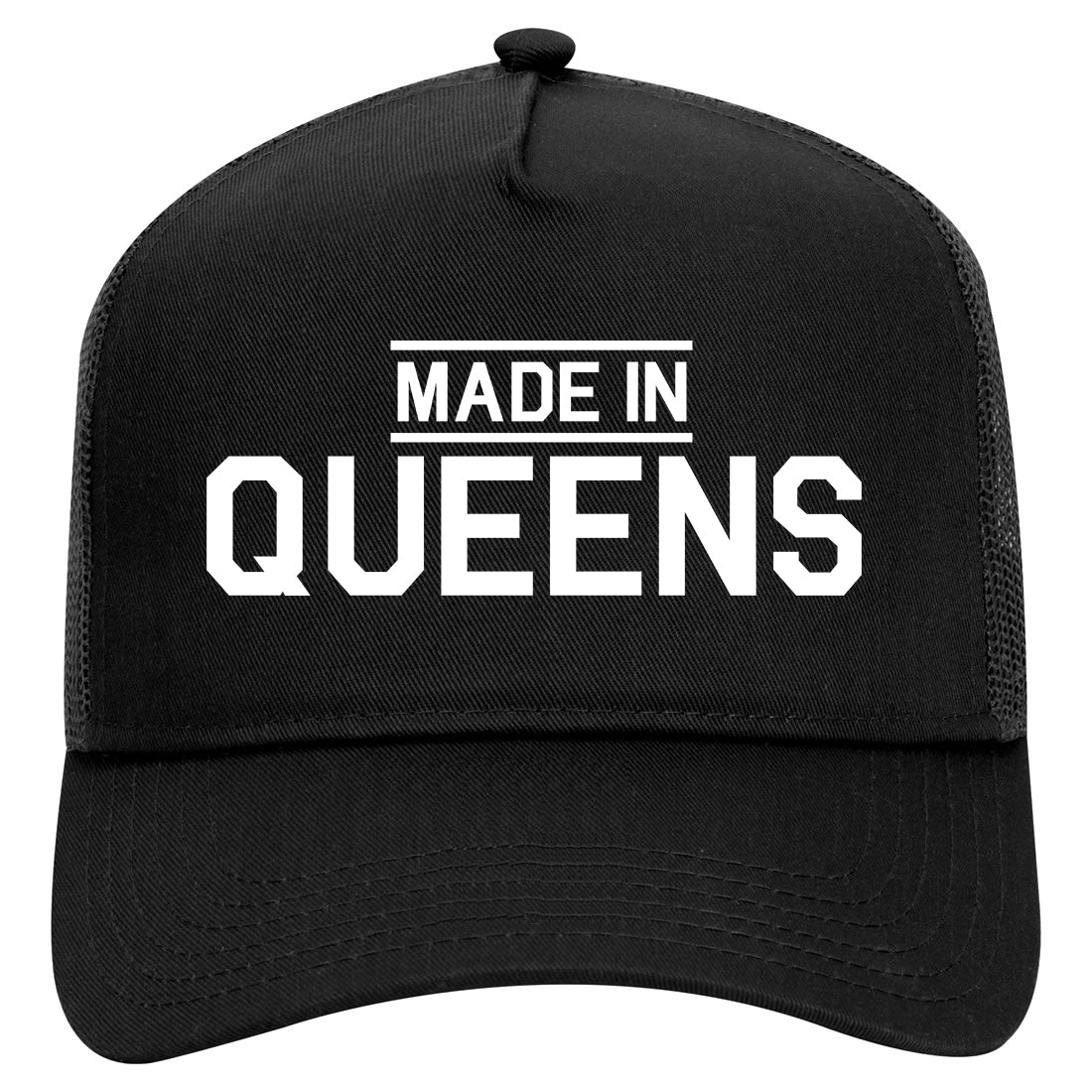 Made In Queens NY Mens Mesh Trucker Hat Black