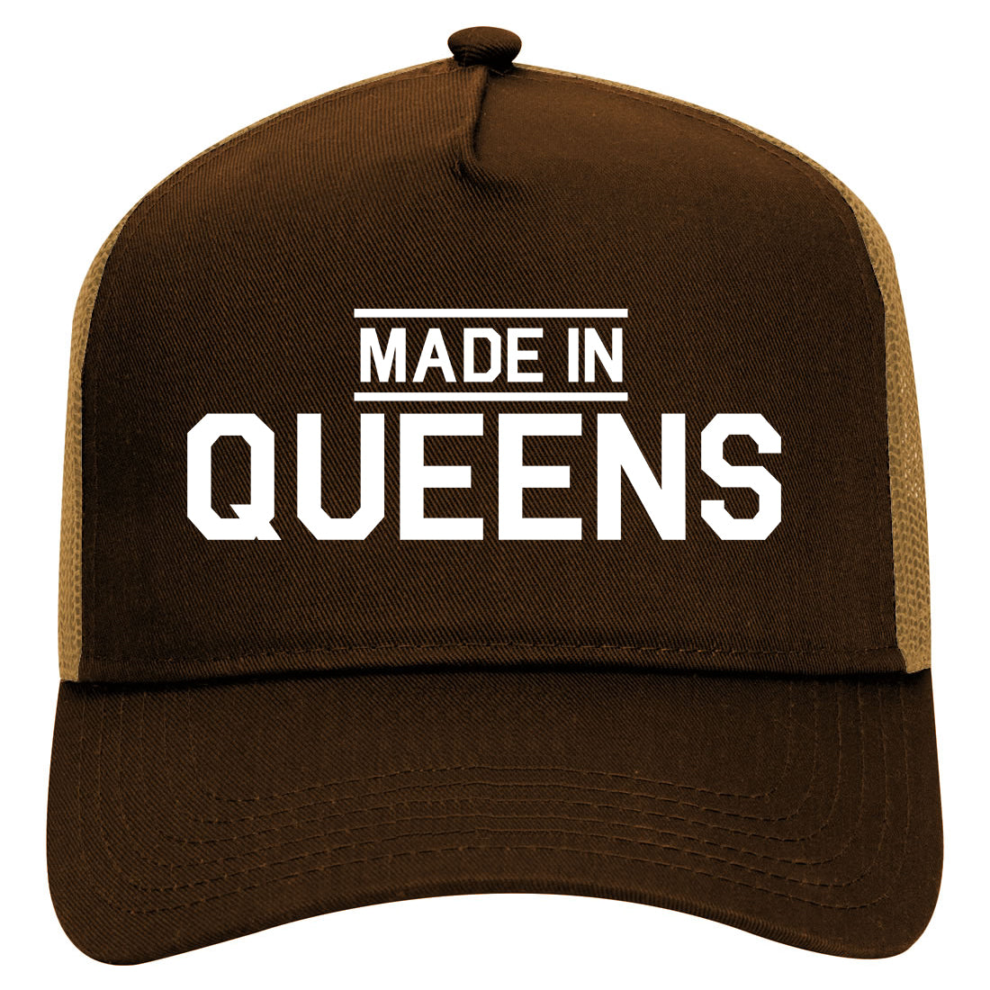 Made In Queens NY Mens Mesh Trucker Hat Brown