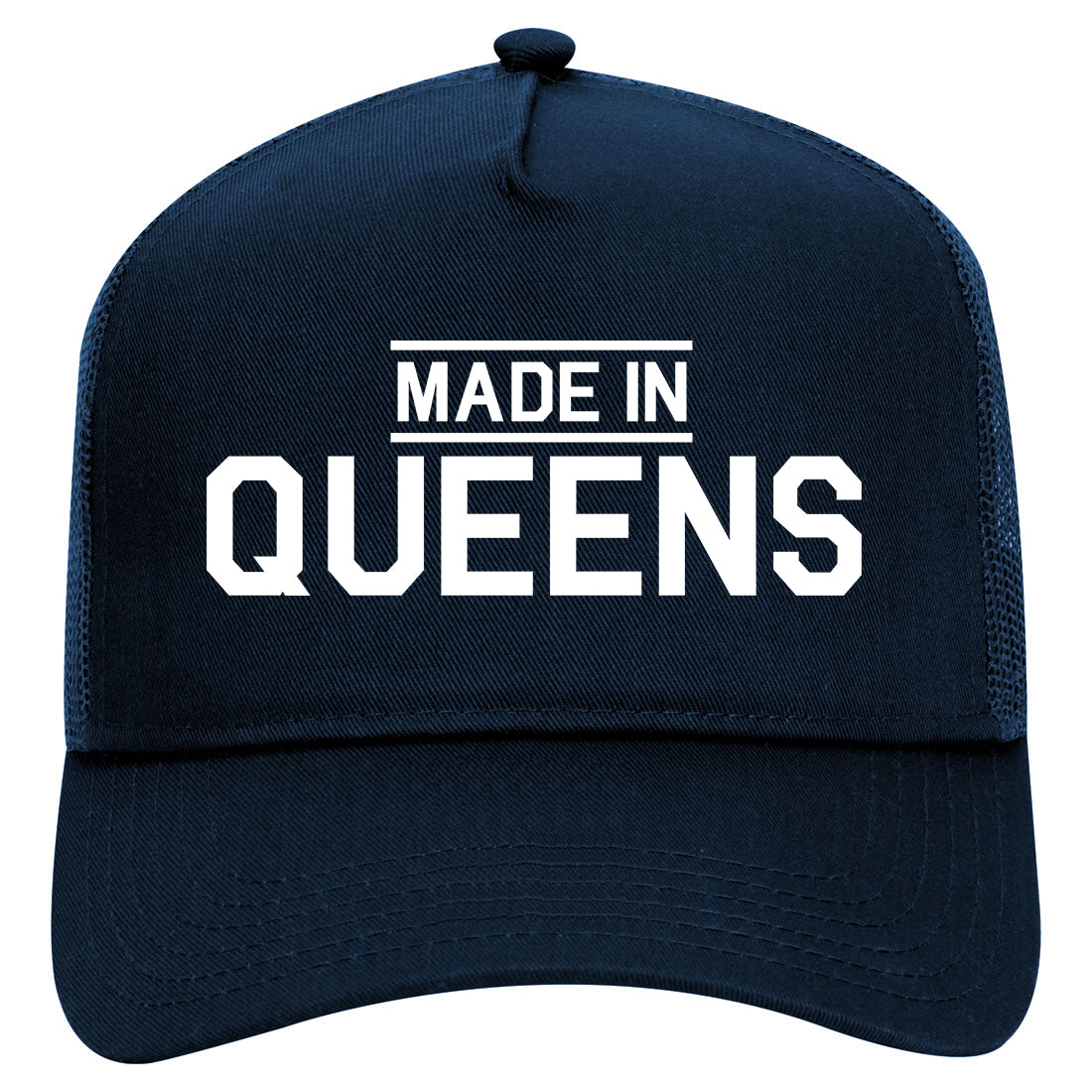 Made In Queens NY Mens Mesh Trucker Hat Navy Blue