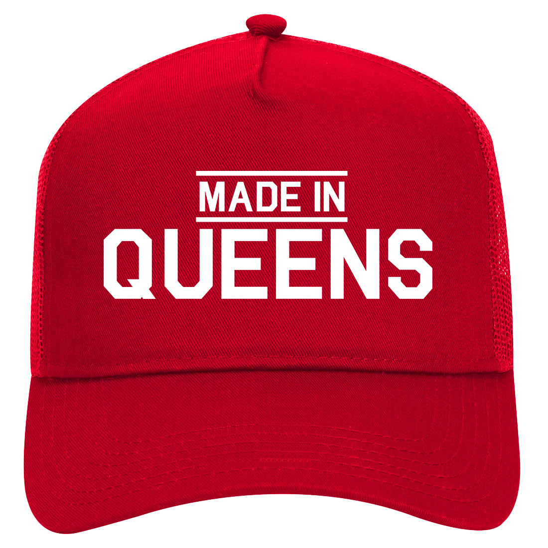 Made In Queens NY Mens Mesh Trucker Hat Red