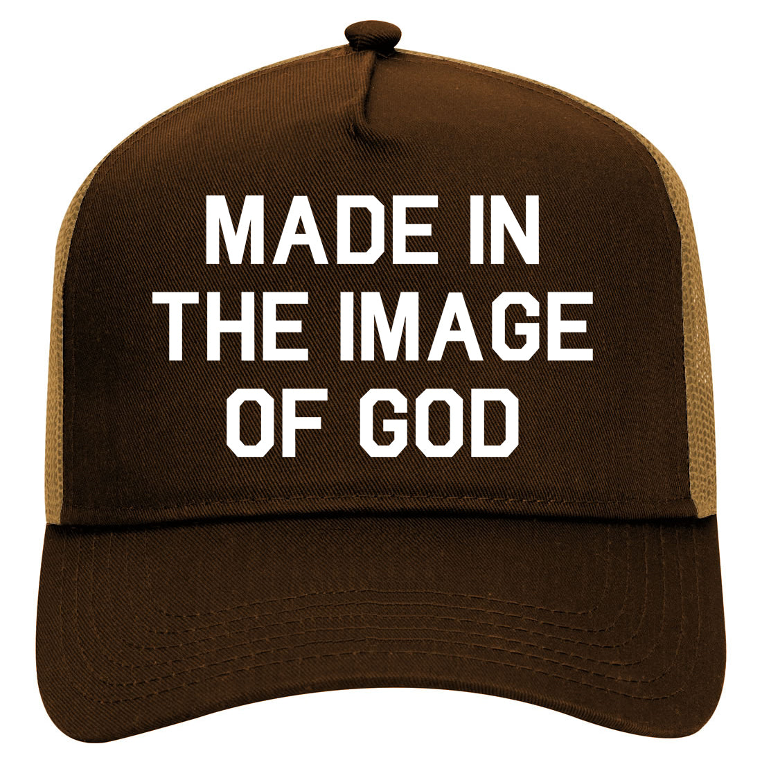 Made In The Image Of God Mens Mesh Trucker Hat Brown