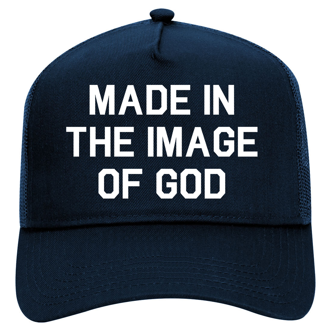 Made In The Image Of God Mens Mesh Trucker Hat Navy Blue