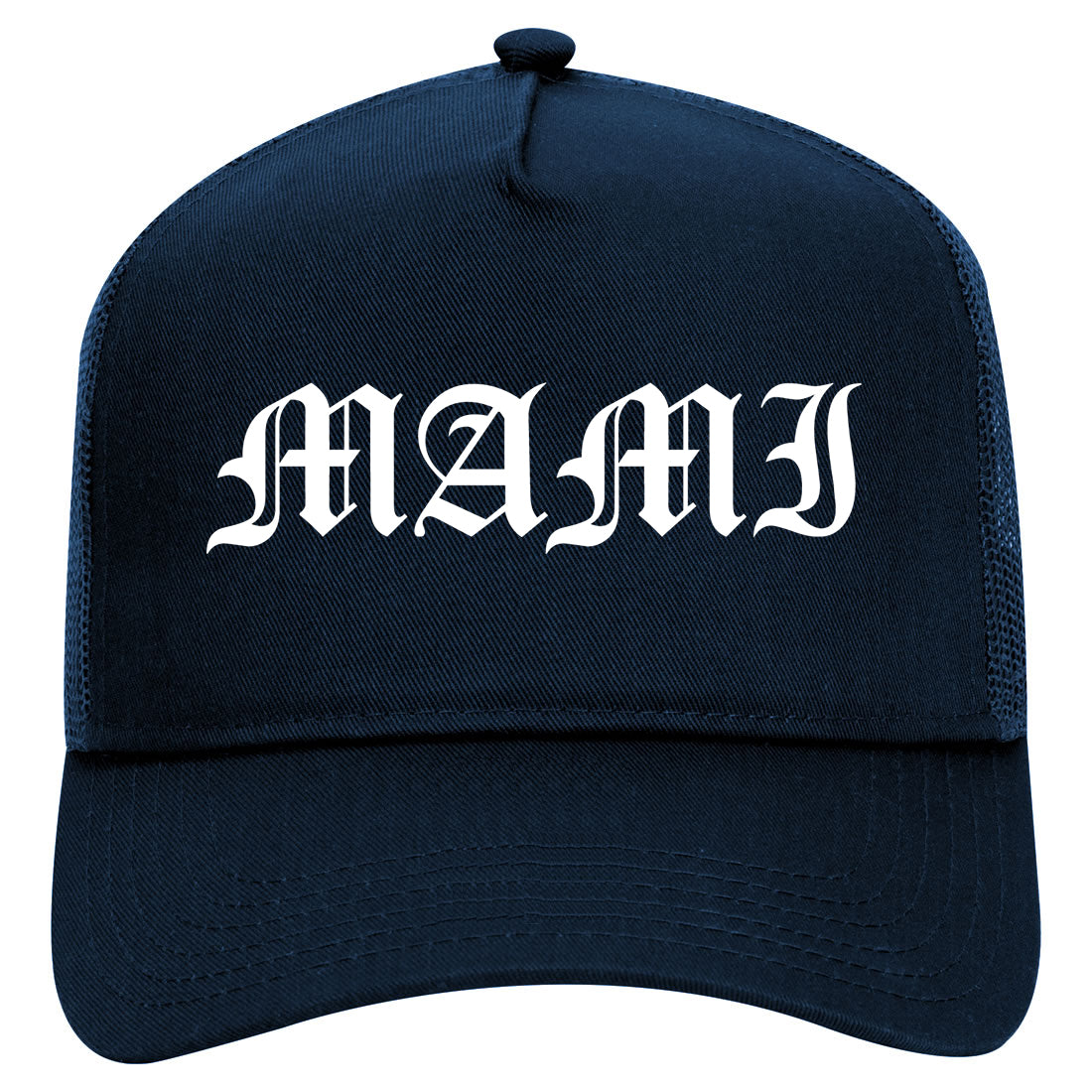 Mami Old English Latina Mothers Day Mens Mesh Trucker Hat Navy Blue