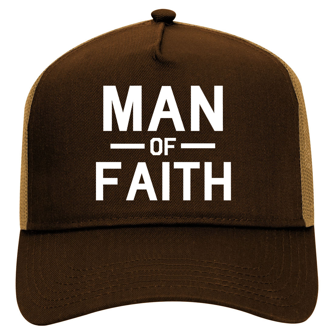 Man Of Faith God Religious Mens Mesh Trucker Hat Brown