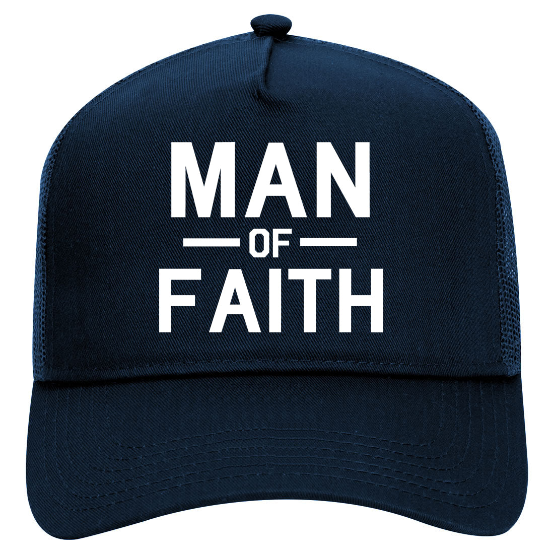 Man Of Faith God Religious Mens Mesh Trucker Hat Navy Blue