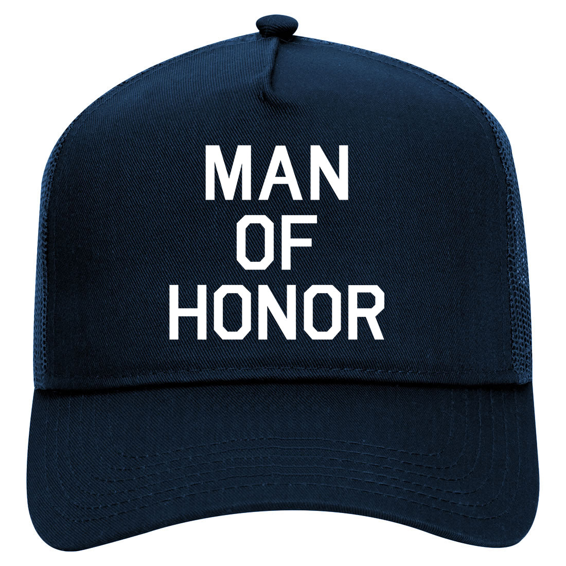 Man Of Honor Funny Bachelor Party Wedding Mens Mesh Trucker Hat Navy Blue