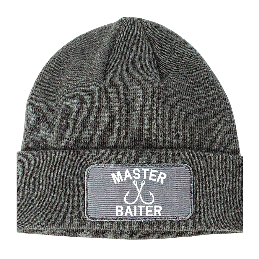 Master Baiter Fishing Hook Winter Knit Adult Beanie Hat Grey