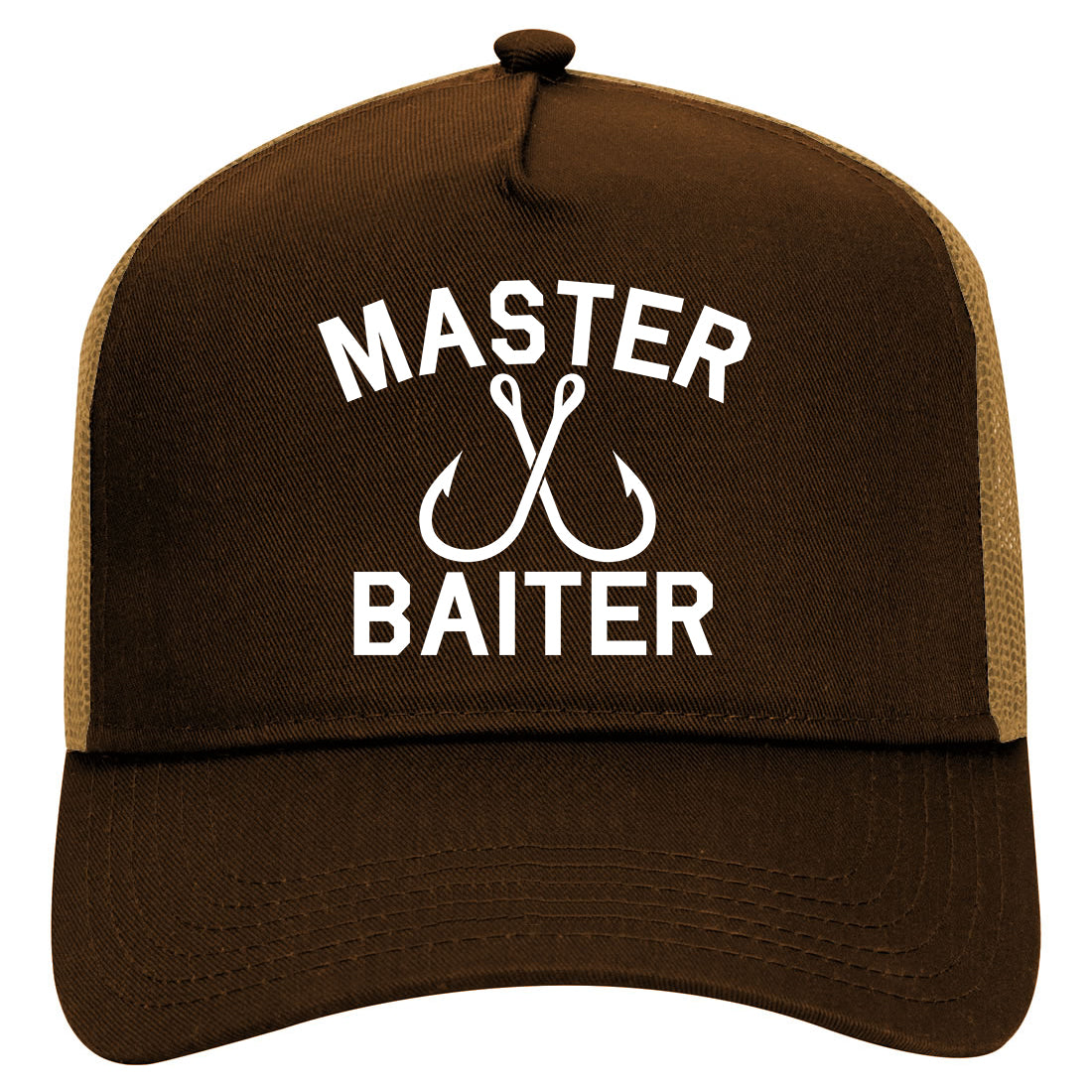 Master Baiter Fishing Hook Mens Mesh Trucker Hat Brown
