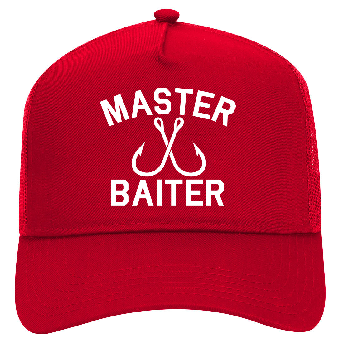 Master Baiter Fishing Hook Mens Mesh Trucker Hat Red