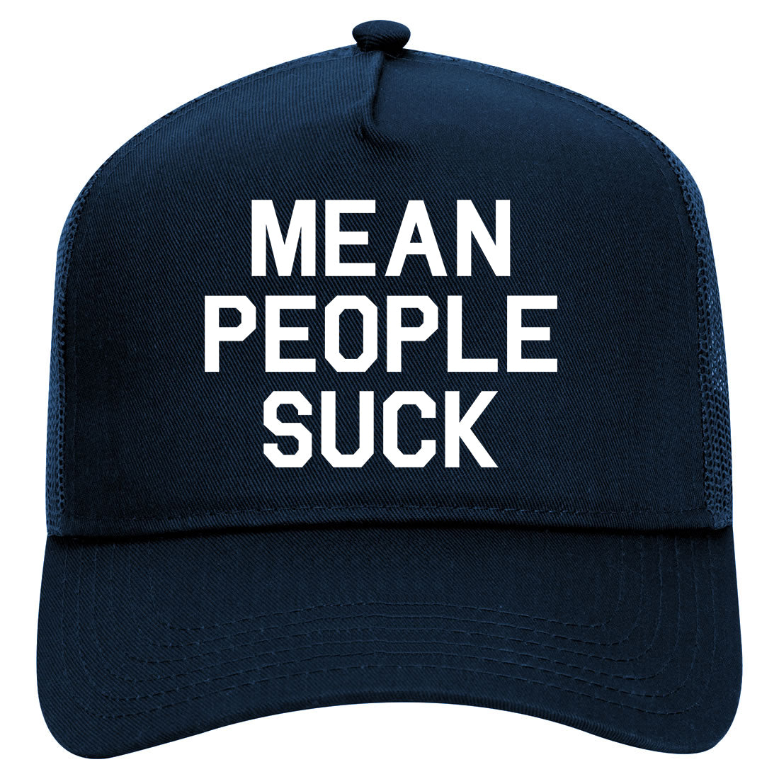 Mean People Suck Mens Mesh Trucker Hat Navy Blue