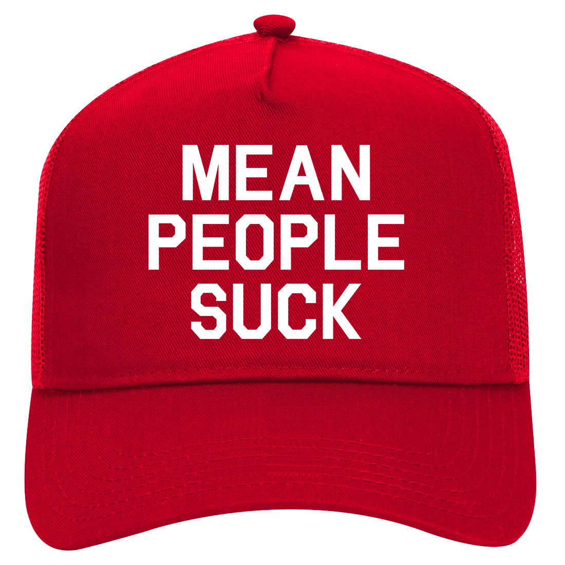 Mean People Suck Mens Mesh Trucker Hat Red