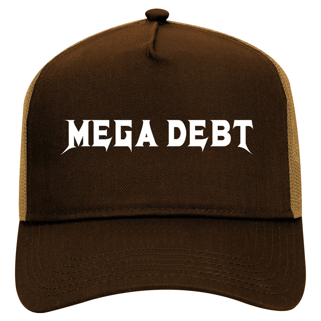 Mega Debt Funny Financial Mens Mesh Trucker Hat Brown