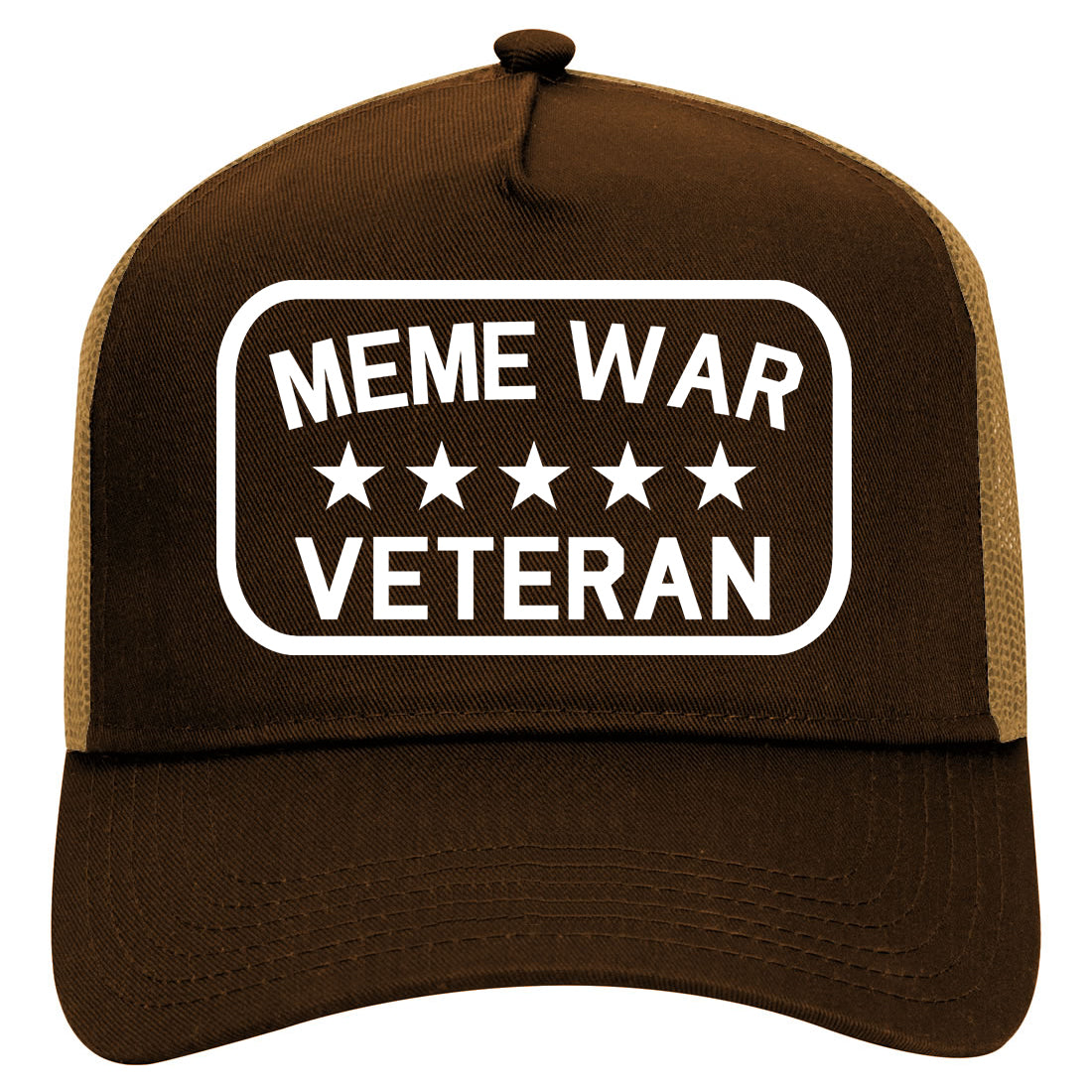 Meme War Veteran Funny Mens Mesh Trucker Hat Brown