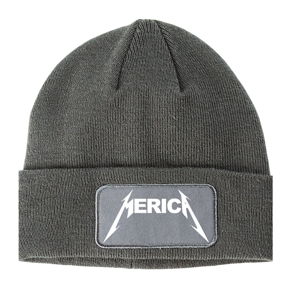 Merica Rock America Patriotic Winter Knit Adult Beanie Hat Grey