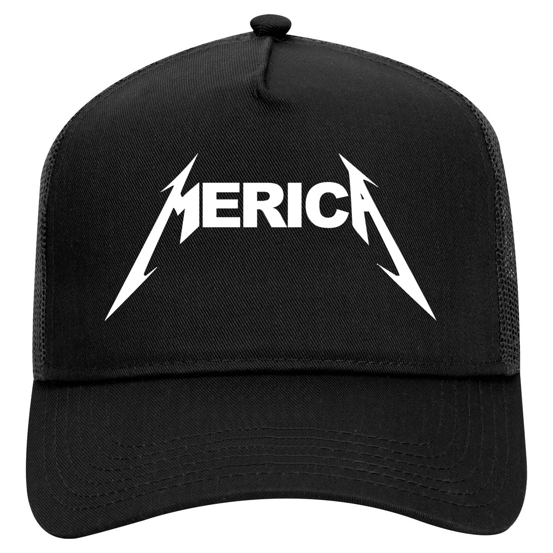 Merica Rock America Patriotic Mens Mesh Trucker Hat Black