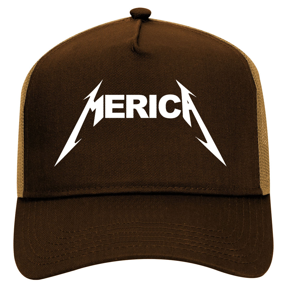 Merica Rock America Patriotic Mens Mesh Trucker Hat Brown