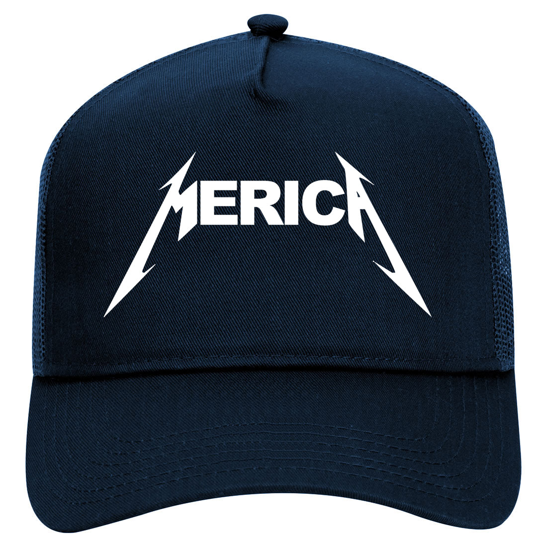 Merica Rock America Patriotic Mens Mesh Trucker Hat Navy Blue