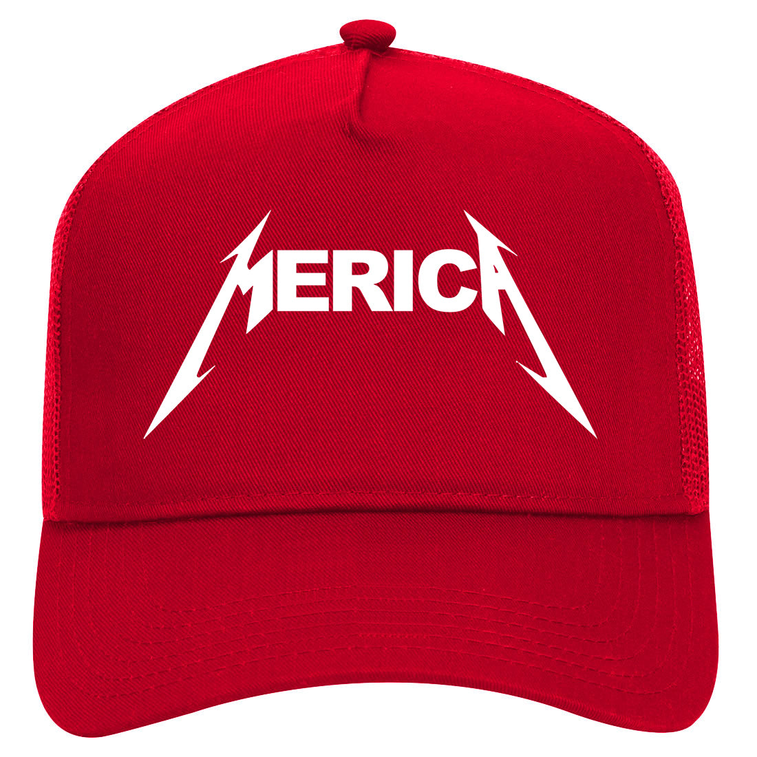 Merica Rock America Patriotic Mens Mesh Trucker Hat Red