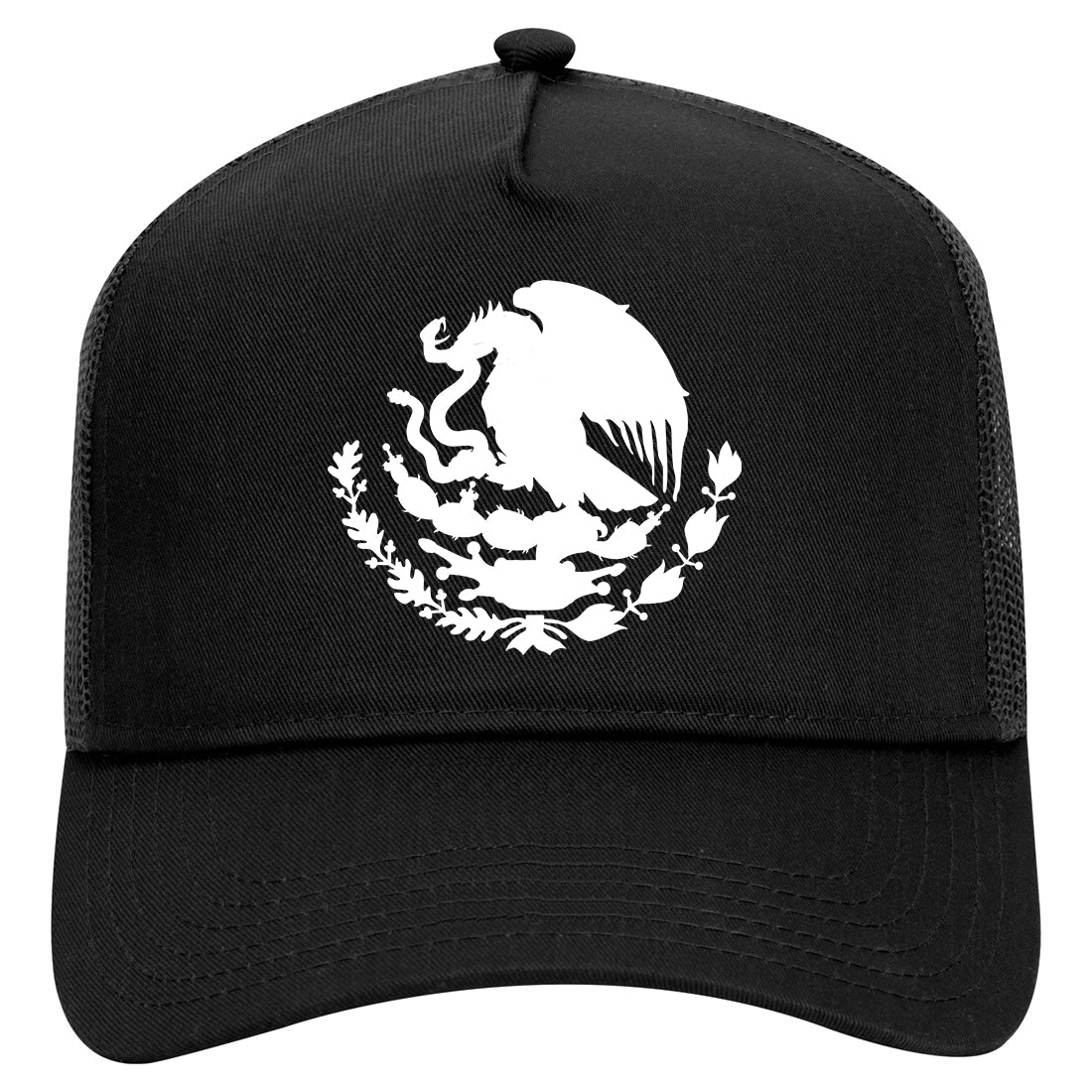 Mexican Black And White Coat Of Arms Flag Mens Mesh Trucker Hat Black