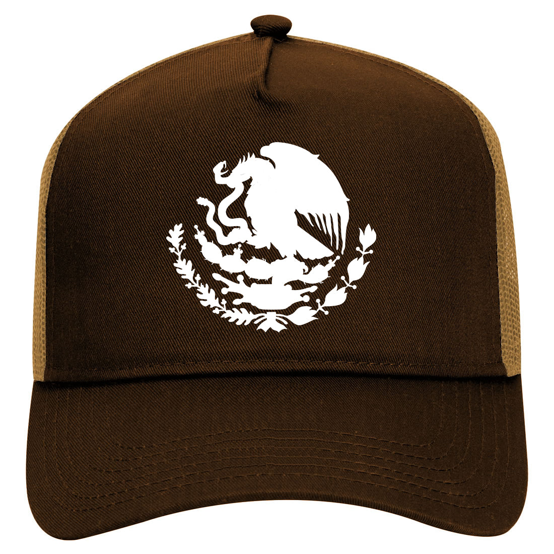 Mexican Black And White Coat Of Arms Flag Mens Mesh Trucker Hat Brown