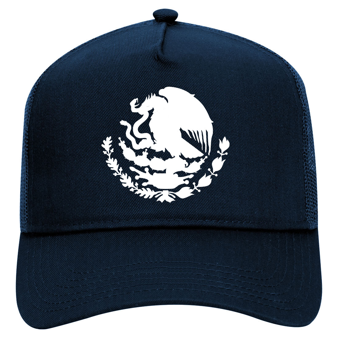 Mexican Black And White Coat Of Arms Flag Mens Mesh Trucker Hat Navy Blue