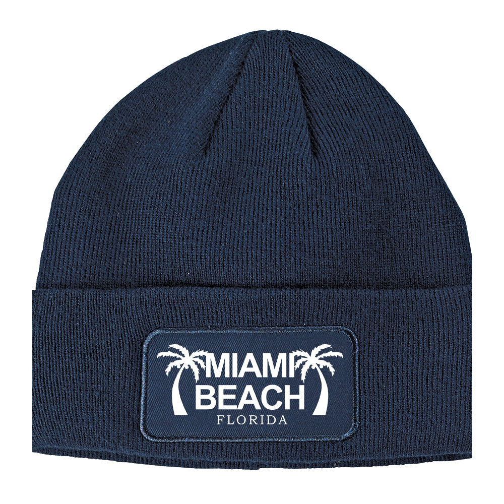 Miami Beach Retro Souvenir Winter Knit Adult Beanie Hat Navy Blue